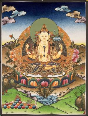 Original Hand-painted Avalokitesvara Chengrezig Thangka | Bodhisattva of Compassion